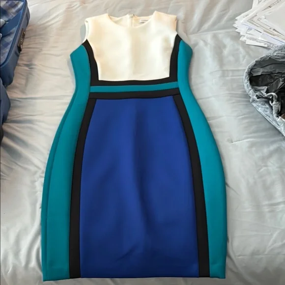 princess polly baby blue dress Calvin Klein Women's Colorblock Sleeveless Sheath Dress - Blue
